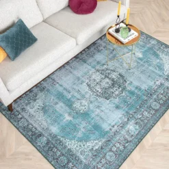 Teppich Vintage - Estate Medaillon Blau Grün