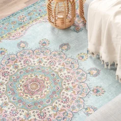 Teppich Vintage - Lily Medaillon Hellblau Türkis