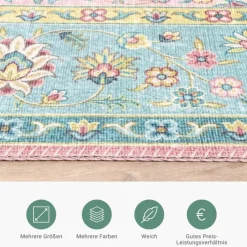 Teppich Vintage - Lily Medaillon Hellblau Türkis