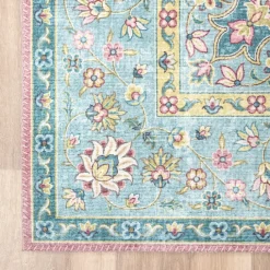 Teppich Vintage - Lily Medaillon Hellblau Türkis