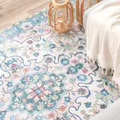 Teppich Vintage - Lily Oriental Blau Rosa