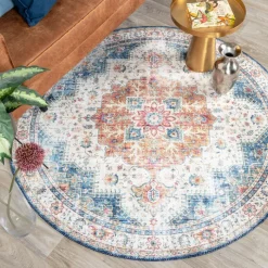 Teppich Vintage Rund - Azara Hellblau