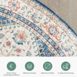 Teppich Vintage Rund - Azara Hellblau