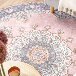 Teppich Vintage Rund - Lily Medaillon Rosa