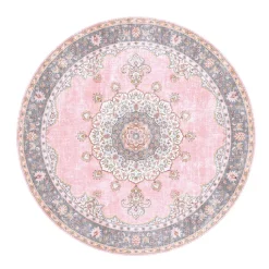 Teppich Vintage Rund - Lily Medaillon Rosa