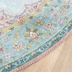 Teppich Vintage Rund - Lily Medaillon Hellblau Türkis