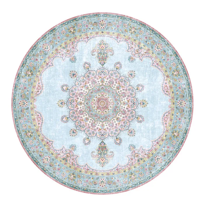 Teppich Vintage Rund - Lily Medaillon Hellblau Türkis