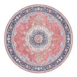 Teppich Vintage Rund - Lily Medaillon Rot Rosa