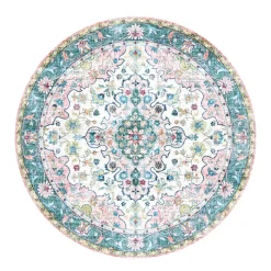 Teppich Vintage Rund - Lily Oriental Blau Rosa