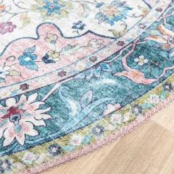 Teppich Vintage Rund - Lily Oriental Blau Rosa