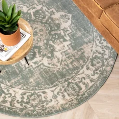 Teppich Vintage Rund - Spring Medaillon Grün Creme