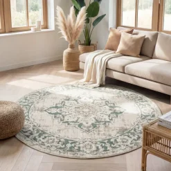 Teppich Vintage Rund - Spring Medaillon Creme Grün
