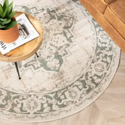 Teppich Vintage Rund - Spring Medaillon Creme Grün