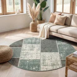 Teppich Vintage Rund - Spring Patchwork Grün Grau