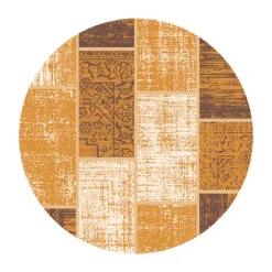 Teppich Vintage Rund - Spring Patchwork Ockergelb Taupe