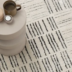 Teppich Wohnzimmer - Yune Lines Creme Schwarz