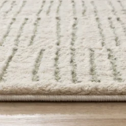 Teppich Wohnzimmer - Yune Lines Creme Grün