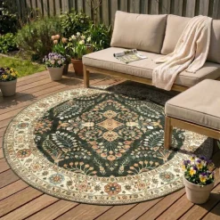 Vintage Gartenteppich Rund - Santo Flora Dunkelgrün