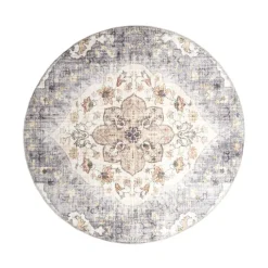 Vintage Gartenteppich Rund - Santo Mandala Blau Grau