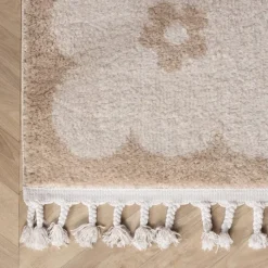 Waschbarer Kinderteppich - Moos Flower Creme