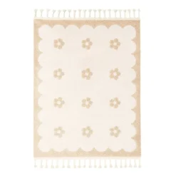 Waschbarer Kinderteppich - Moos Flower Creme
