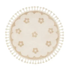 Waschbarer Kinderteppich Rund - Moos Flower Creme