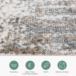 Waschbarer Teppich Abstrakt - Misha Grunge Creme Grau