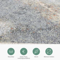 Waschbarer Teppich Abstrakt - Misha Lines Creme Grau