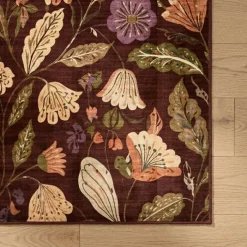 Waschbarer Teppich - Misty Flowers Braun