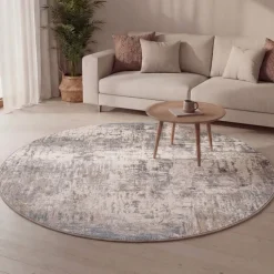 Waschbarer Teppich Rund - Misha Grunge Creme Grau