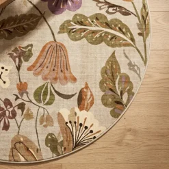 Waschbarer Teppich Rund - Misty Flowers Creme