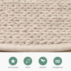 Wollteppich Rund - Twist Beige